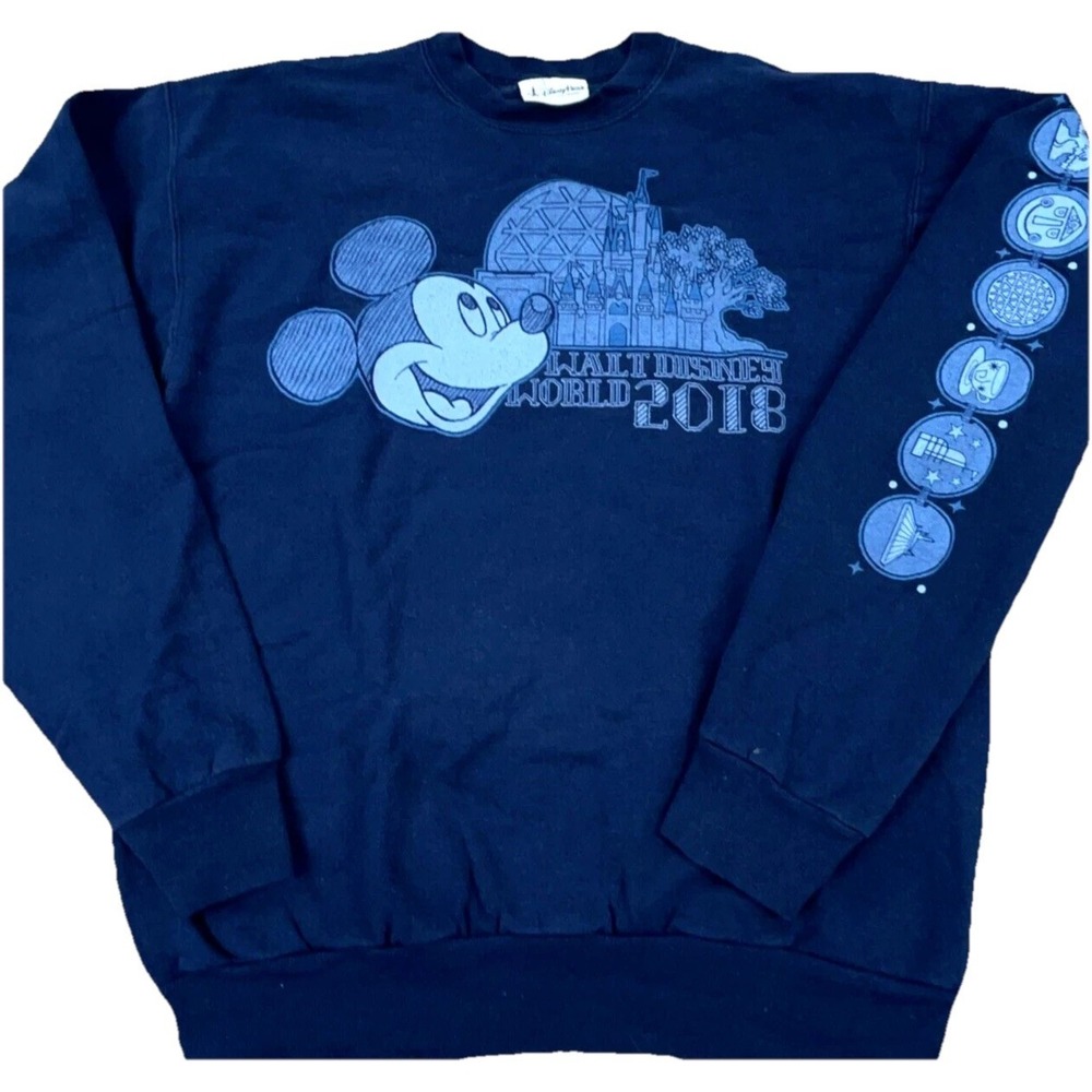 Disney Sweatshirt Men Small Blue Crewneck Sweater Mickey Mouse Walt World Retro*